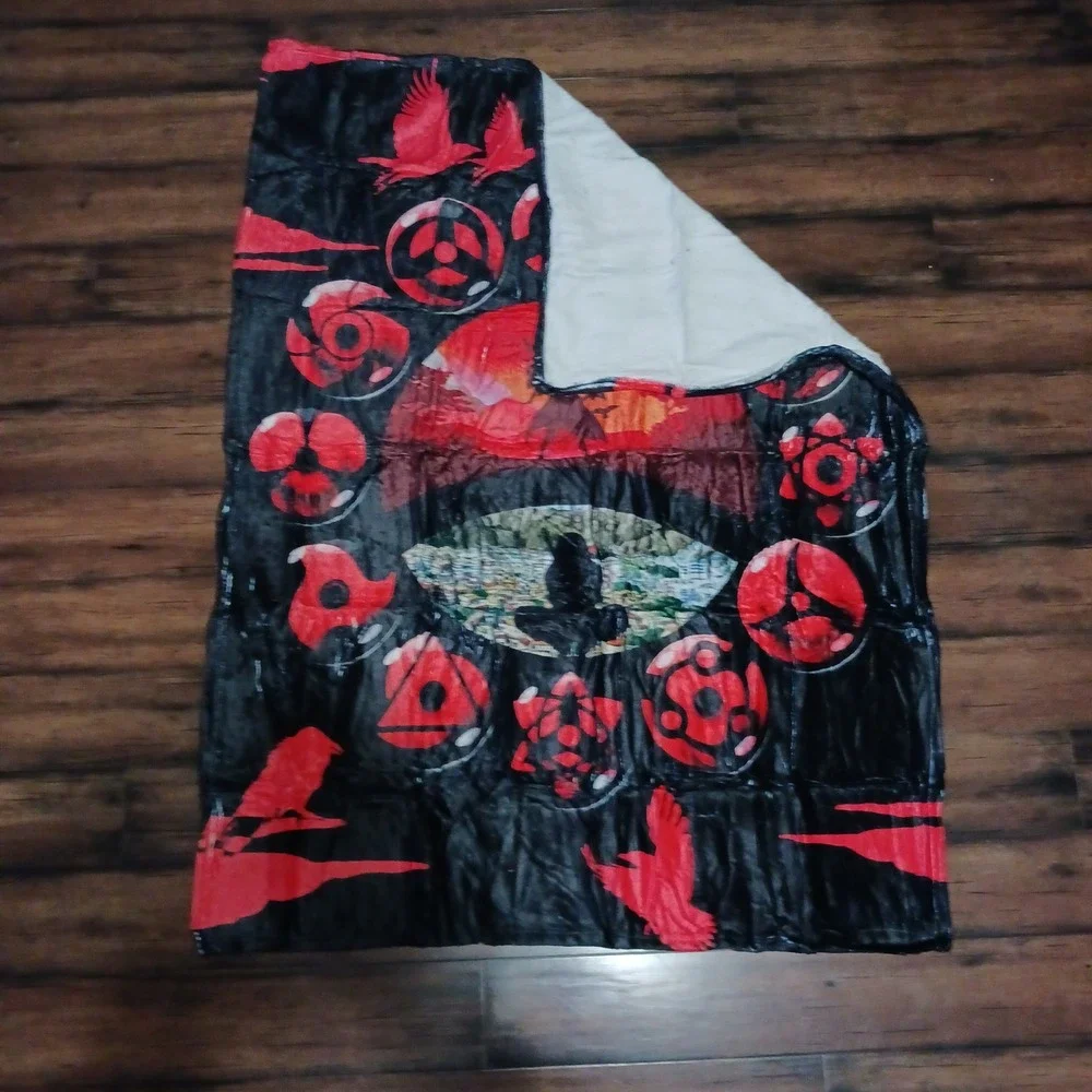 Naruto Itachi Uchiha Sharingan Fleece Throw Blanket 50x40 Black Red Anime Print